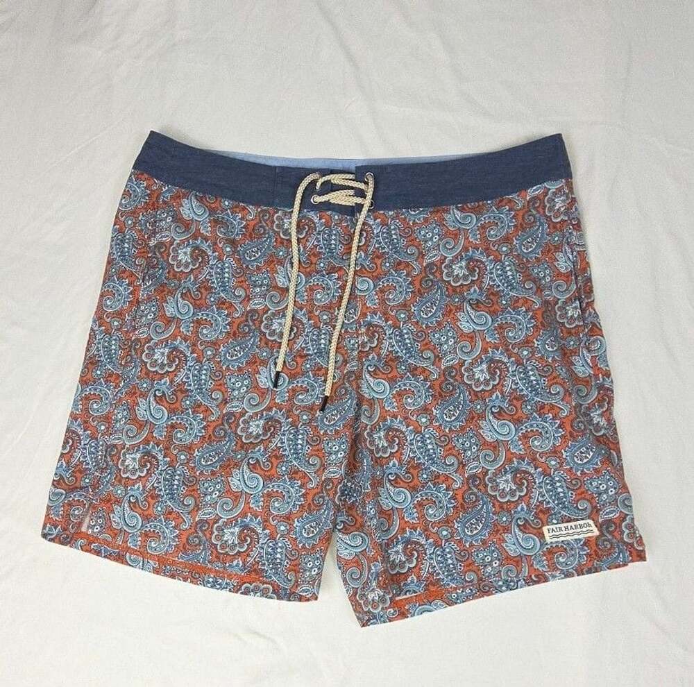 Fair Harbor Boardshorts Size 36 Orange Blue Paisley